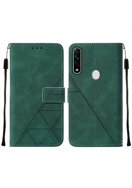 A8 A31 Için Kabartmalı Pu Deri Stand Cüzdan Telefon Kılıfı - Yeşil (Yurt Dışından)