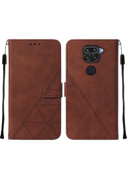 Redmi Note 9 Için Kabartmalı Pu Deri Stand Cüzdan Telefon Kılıfı - Kahverengi (Yurt Dışından)