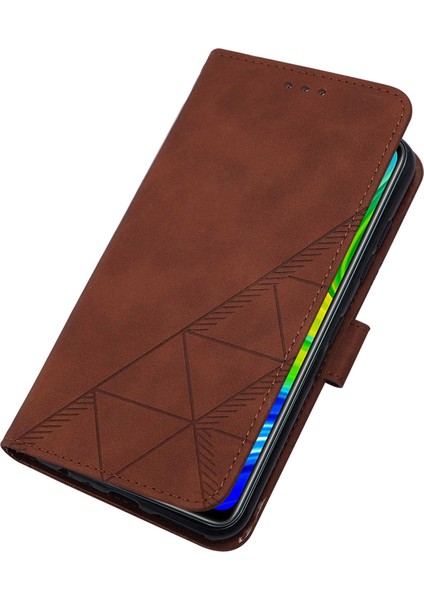 Redmi Note 9 Için Kabartmalı Pu Deri Stand Cüzdan Telefon Kılıfı - Kahverengi (Yurt Dışından)
