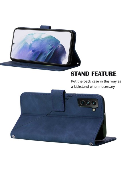 Galaxy S22 Plus Için Kabartmalı Pu Deri Stand Cüzdan Telefon Kılıfı - Mavi (Yurt Dışından)