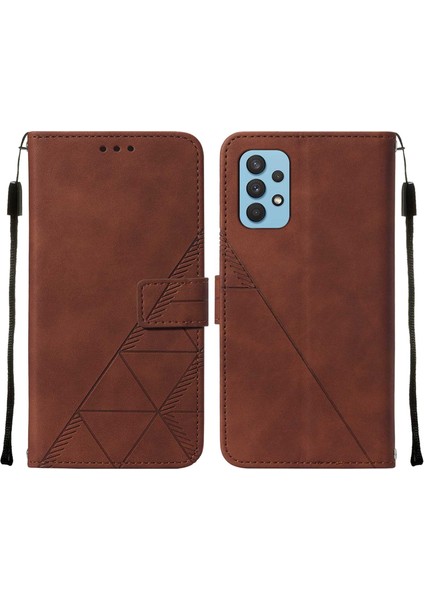 Galaxy A32 5g Için Kabartmalı Pu Deri Stand Cüzdan Telefon Kılıfı - Kahverengi (Yurt Dışından)