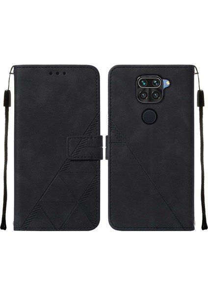 Redmi Note 9 Için Kabartmalı Pu Deri Stand Cüzdan Telefon Kılıfı - Siyah (Yurt Dışından)