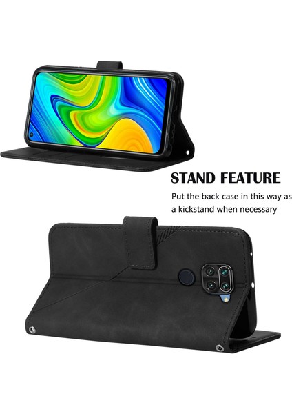 Redmi Note 9 Için Kabartmalı Pu Deri Stand Cüzdan Telefon Kılıfı - Siyah (Yurt Dışından) fiyatları