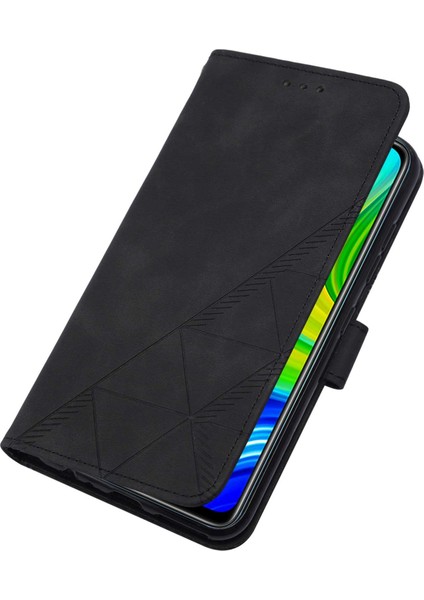 Redmi Note 9 Için Kabartmalı Pu Deri Stand Cüzdan Telefon Kılıfı - Siyah (Yurt Dışından) modelleri