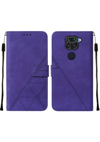 Redmi Note 9 Için Kabartmalı Pu Deri Stand Cüzdan Telefon Kılıfı - Mor (Yurt Dışından)