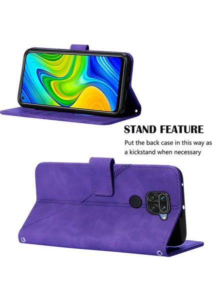 Redmi Note 9 Için Kabartmalı Pu Deri Stand Cüzdan Telefon Kılıfı - Mor (Yurt Dışından) fiyatları
