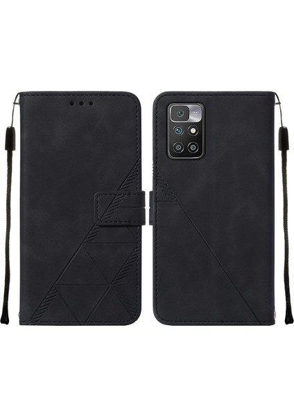 Redmi 10 / 10 Prime Için Kabartmalı Pu Deri Stand Cüzdan Telefon Kılıfı - Siyah (Yurt Dışından)
