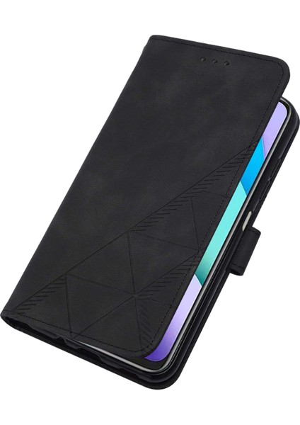 Redmi 10 / 10 Prime Için Kabartmalı Pu Deri Stand Cüzdan Telefon Kılıfı - Siyah (Yurt Dışından)