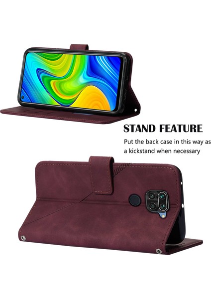 Redmi Note 9 Için Kabartmalı Pu Deri Stand Cüzdan Telefon Kılıfı - Kırmızı (Yurt Dışından) fiyatları