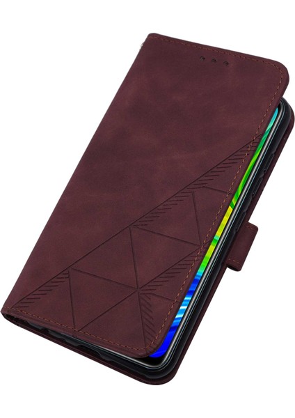 Redmi Note 9 Için Kabartmalı Pu Deri Stand Cüzdan Telefon Kılıfı - Kırmızı (Yurt Dışından) modelleri