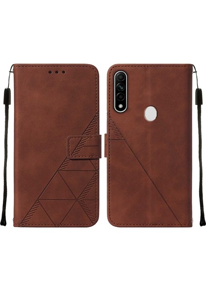 A8 A31 Için Kabartmalı Pu Deri Stand Cüzdan Telefon Kılıfı - Kahverengi (Yurt Dışından)