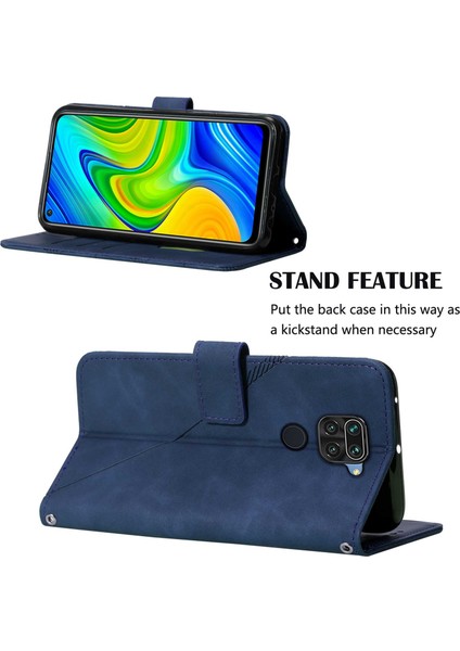 Redmi Note 9 Için Kabartmalı Pu Deri Stand Cüzdan Telefon Kılıfı - Mavi (Yurt Dışından)