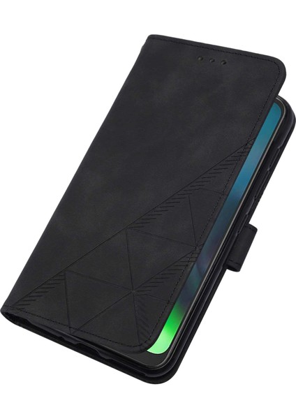 Moto G9 / G9 Play / E7 Plus Için Kabartmalı Pu Deri Stand Cüzdan Telefon Kılıfı - Siyah (Yurt Dışından) modelleri