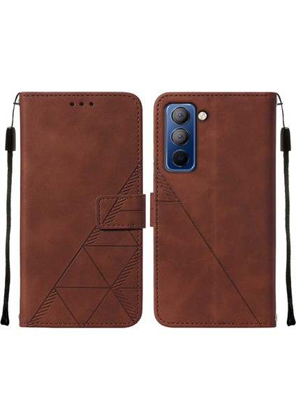 Pop 5p Için Kabartmalı Pu Deri Stand Cüzdan Telefon Kılıfı - Kahverengi (Yurt Dışından)