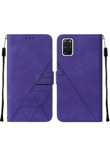 Galaxy S20 Plus Için Kabartmalı Pu Deri Stand Cüzdan Telefon Kılıfı - Mor (Yurt Dışından)
