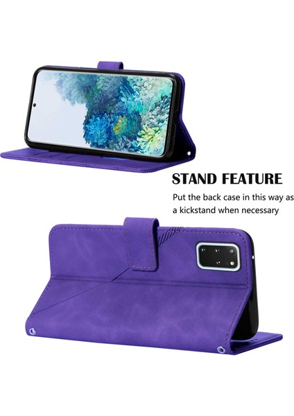 Galaxy S20 Plus Için Kabartmalı Pu Deri Stand Cüzdan Telefon Kılıfı - Mor (Yurt Dışından)