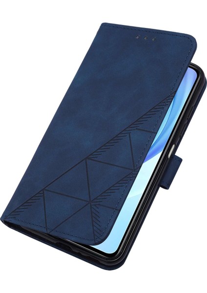 Mi 11 Lite Için Kabartmalı Pu Deri Stand Cüzdan Telefon Kılıfı - Mavi (Yurt Dışından)