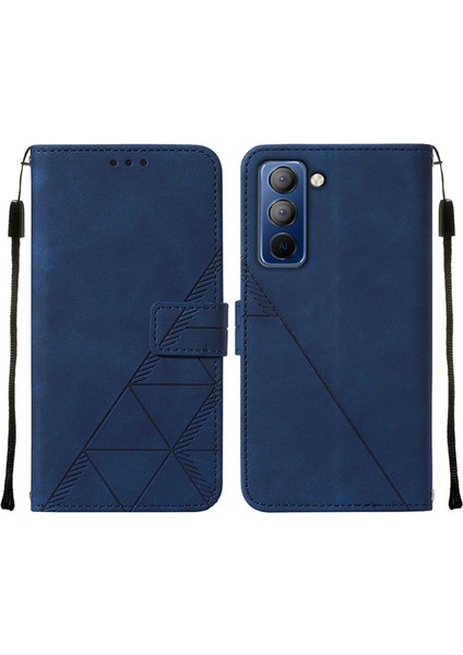 Pop 5p Için Kabartmalı Pu Deri Stand Cüzdan Telefon Kılıfı - Mavi (Yurt Dışından)