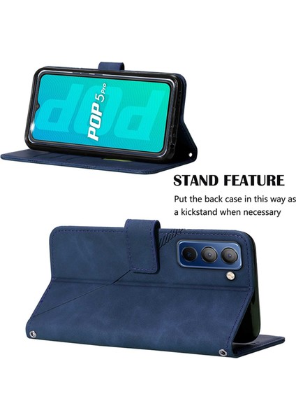 Pop 5p Için Kabartmalı Pu Deri Stand Cüzdan Telefon Kılıfı - Mavi (Yurt Dışından)