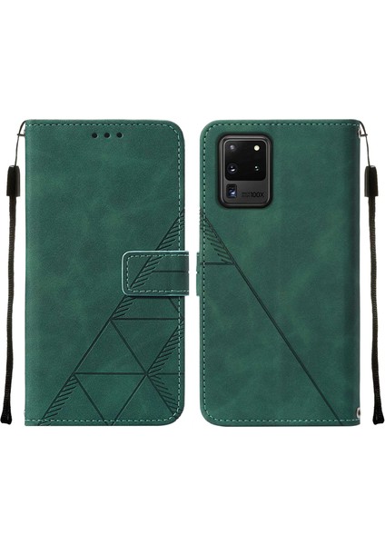 Galaxy S20 Ultra Için Kabartmalı Pu Deri Stand Cüzdan Telefon Kılıfı - Yeşil (Yurt Dışından)
