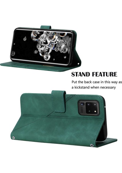 Galaxy S20 Ultra Için Kabartmalı Pu Deri Stand Cüzdan Telefon Kılıfı - Yeşil (Yurt Dışından)