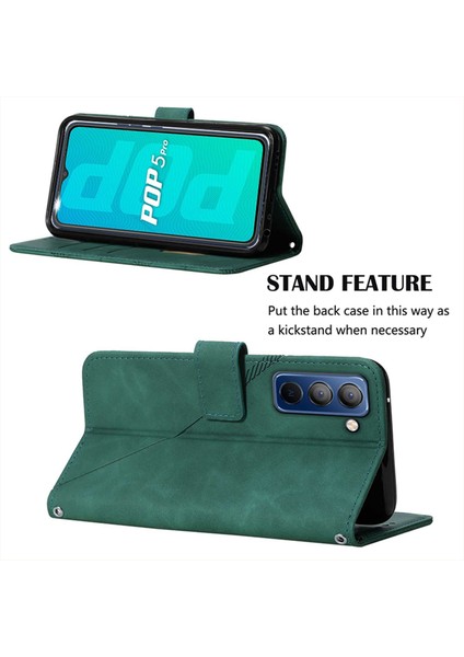 Pop 5p Için Kabartmalı Pu Deri Stand Cüzdan Telefon Kılıfı - Yeşil (Yurt Dışından)