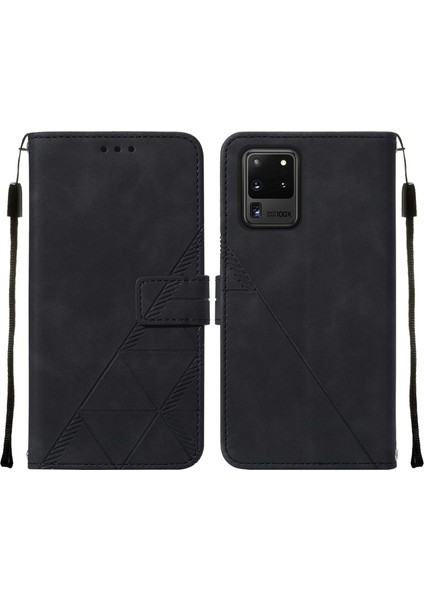 Galaxy S20 Ultra Için Kabartmalı Pu Deri Stand Cüzdan Telefon Kılıfı - Siyah (Yurt Dışından)
