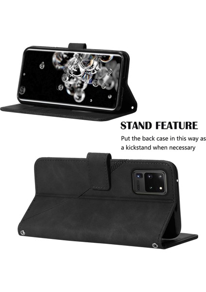 Galaxy S20 Ultra Için Kabartmalı Pu Deri Stand Cüzdan Telefon Kılıfı - Siyah (Yurt Dışından)