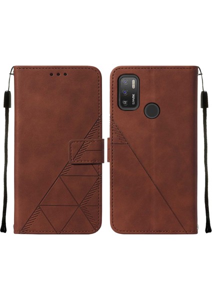 Spark 5 Air / Spark 6 Air Için Kabartmalı Pu Deri Stand Cüzdan Telefon Kılıfı - Kahverengi (Yurt Dışından)