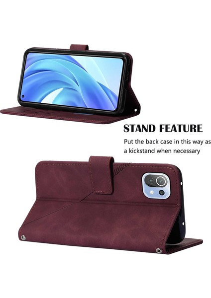 Mi 11 Lite Için Kabartmalı Pu Deri Stand Cüzdan Telefon Kılıfı - Kırmızı (Yurt Dışından)