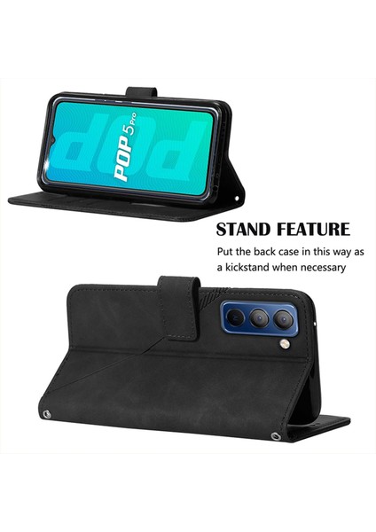 Pop 5p Için Kabartmalı Pu Deri Stand Cüzdan Telefon Kılıfı - Siyah (Yurt Dışından)