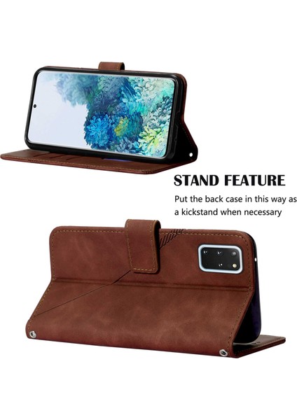 Galaxy S20 Plus Için Kabartmalı Pu Deri Stand Cüzdan Telefon Kılıfı - Kahverengi (Yurt Dışından)