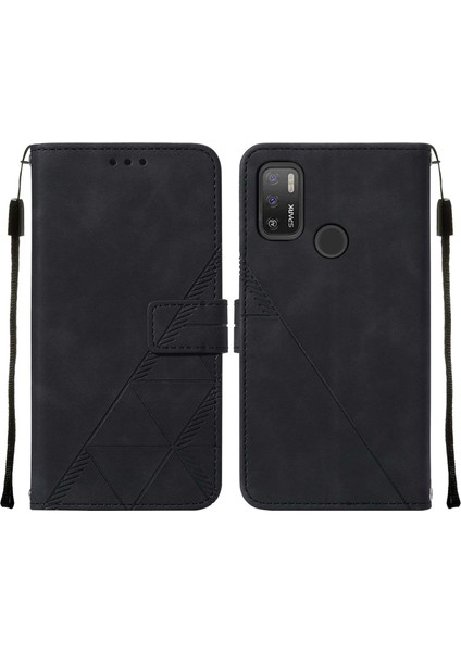 Spark 5 Air / Spark 6 Air Için Kabartmalı Pu Deri Stand Cüzdan Telefon Kılıfı - Siyah (Yurt Dışından)