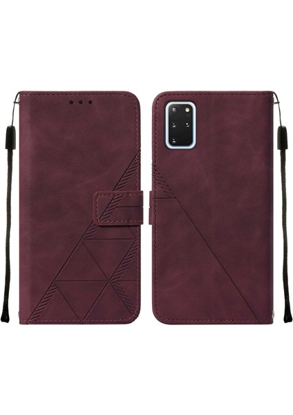 Galaxy S20 Plus Için Kabartmalı Pu Deri Stand Cüzdan Telefon Kılıfı - Kırmızı (Yurt Dışından)