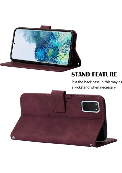 Galaxy S20 Plus Için Kabartmalı Pu Deri Stand Cüzdan Telefon Kılıfı - Kırmızı (Yurt Dışından)