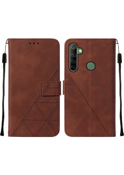5 / 6i Için Kabartmalı Pu Deri Stand Cüzdan Telefon Kılıfı - Kahverengi (Yurt Dışından)