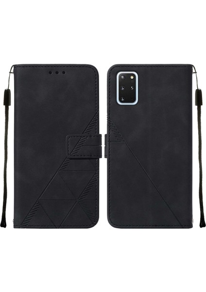 Galaxy S20 Plus Için Kabartmalı Pu Deri Stand Cüzdan Telefon Kılıfı - Siyah (Yurt Dışından)