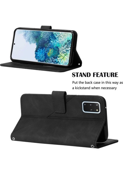 Galaxy S20 Plus Için Kabartmalı Pu Deri Stand Cüzdan Telefon Kılıfı - Siyah (Yurt Dışından)