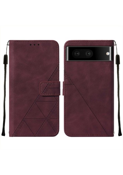 Pixel 7 Pro Için Kabartmalı Pu Deri Stand Cüzdan Telefon Kılıfı - Kırmızı (Yurt Dışından)