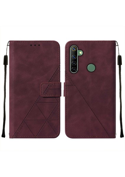 5 / 6i Için Kabartmalı Pu Deri Stand Cüzdan Telefon Kılıfı - Kırmızı (Yurt Dışından)