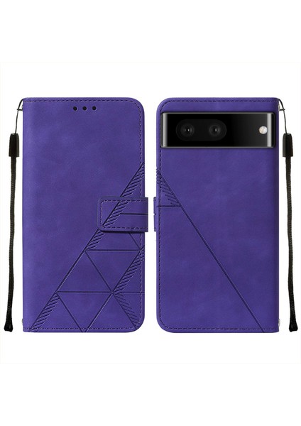 Pixel 7 Pro Için Kabartmalı Pu Deri Stand Cüzdan Telefon Kılıfı - Mor (Yurt Dışından)