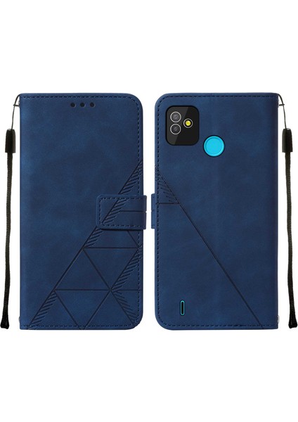 Pop 5 Için Kabartmalı Pu Deri Stand Cüzdan Telefon Kılıfı - Mavi (Yurt Dışından)