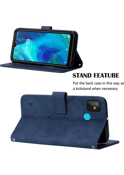 Pop 5 Için Kabartmalı Pu Deri Stand Cüzdan Telefon Kılıfı - Mavi (Yurt Dışından)