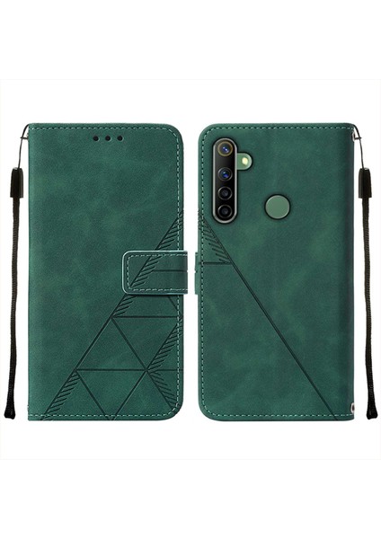 5 / 6i Için Kabartmalı Pu Deri Stand Cüzdan Telefon Kılıfı - Yeşil (Yurt Dışından)