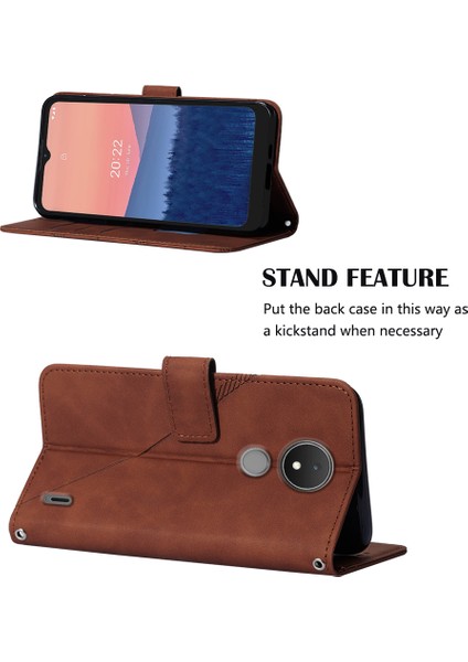 C21 Için Kabartmalı Pu Deri Stand Cüzdan Telefon Kılıfı - Kahverengi (Yurt Dışından) modelleri