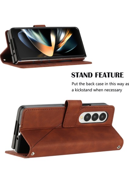 Galaxy Z Fold 3 5g Için Kabartmalı Pu Deri Stand Cüzdan Telefon Kılıfı - Kahverengi (Yurt Dışından)