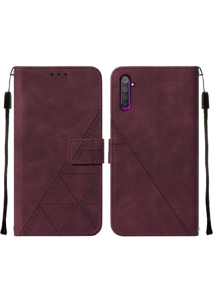 6 Pro Için Kabartmalı Pu Deri Stand Cüzdan Telefon Kılıfı - Kırmızı (Yurt Dışından)