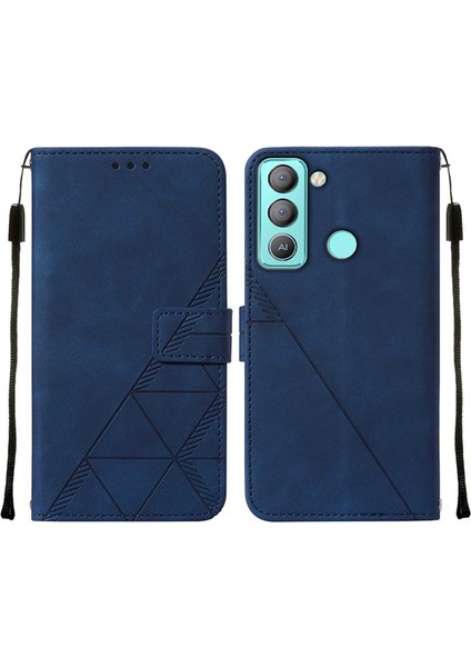 Pop 5 Lte / Bd4 Için Kabartmalı Pu Deri Stand Cüzdan Telefon Kılıfı - Mavi (Yurt Dışından)
