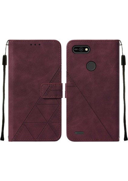 Pop 2f Için Kabartmalı Pu Deri Stand Cüzdan Telefon Kılıfı - Kırmızı (Yurt Dışından)