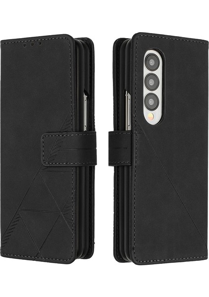 Galaxy Z Fold 4 5g Için Kabartmalı Pu Deri Stand Cüzdan Telefon Kılıfı - Siyah (Yurt Dışından)